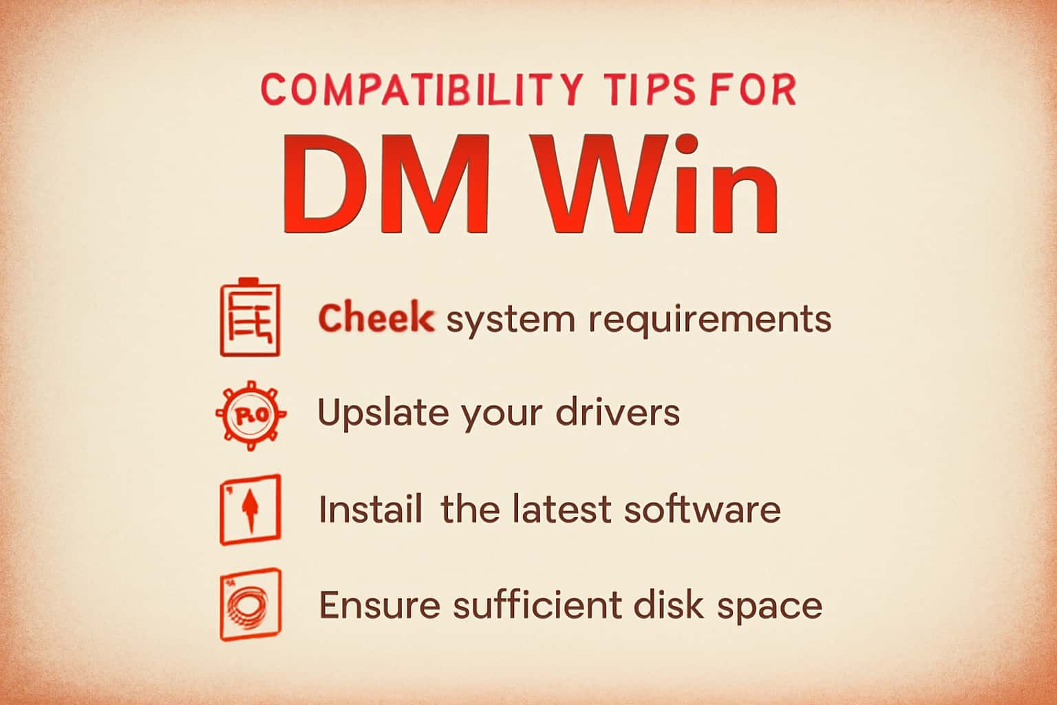 Informational graphic depicting compatibility tips for DM Win.
