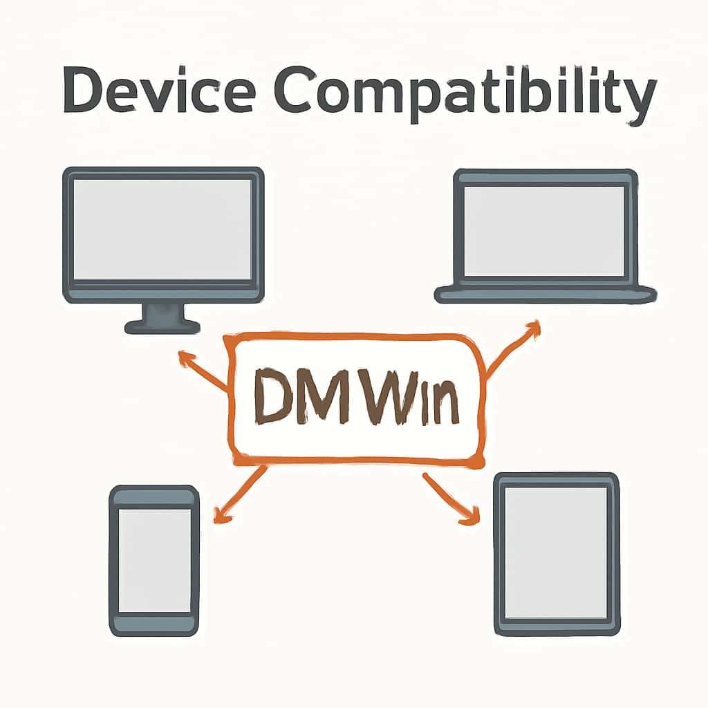 Diagram illustrating device compatibility specifications for DM Win.