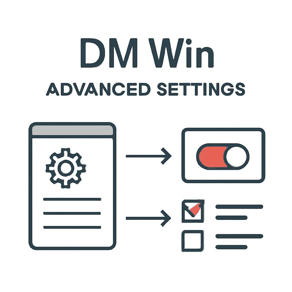 An educational diagram illustrating DM Win Advanced Settings features.