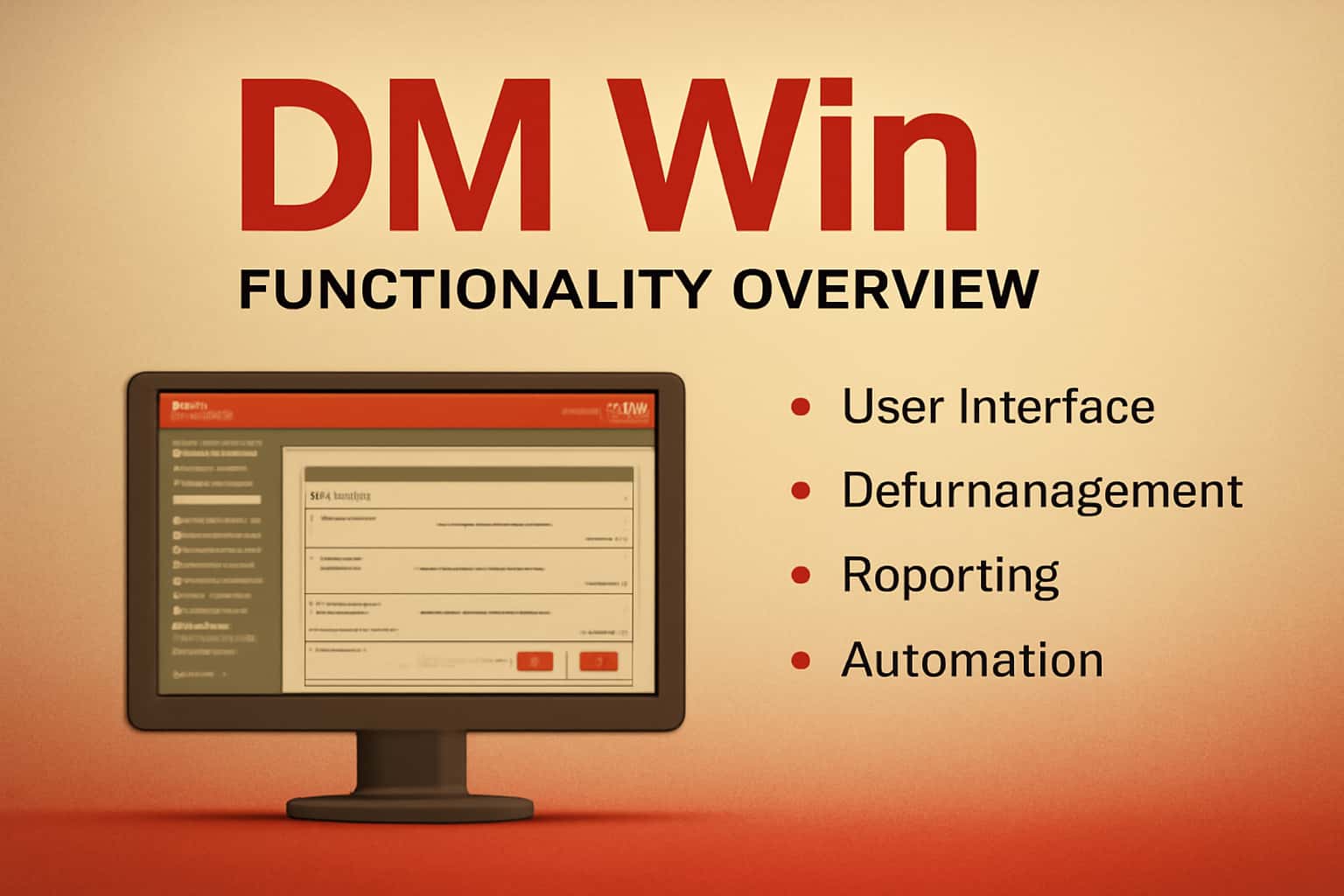 An informative scene showcasing the DM Win functionalities with clear labeling.