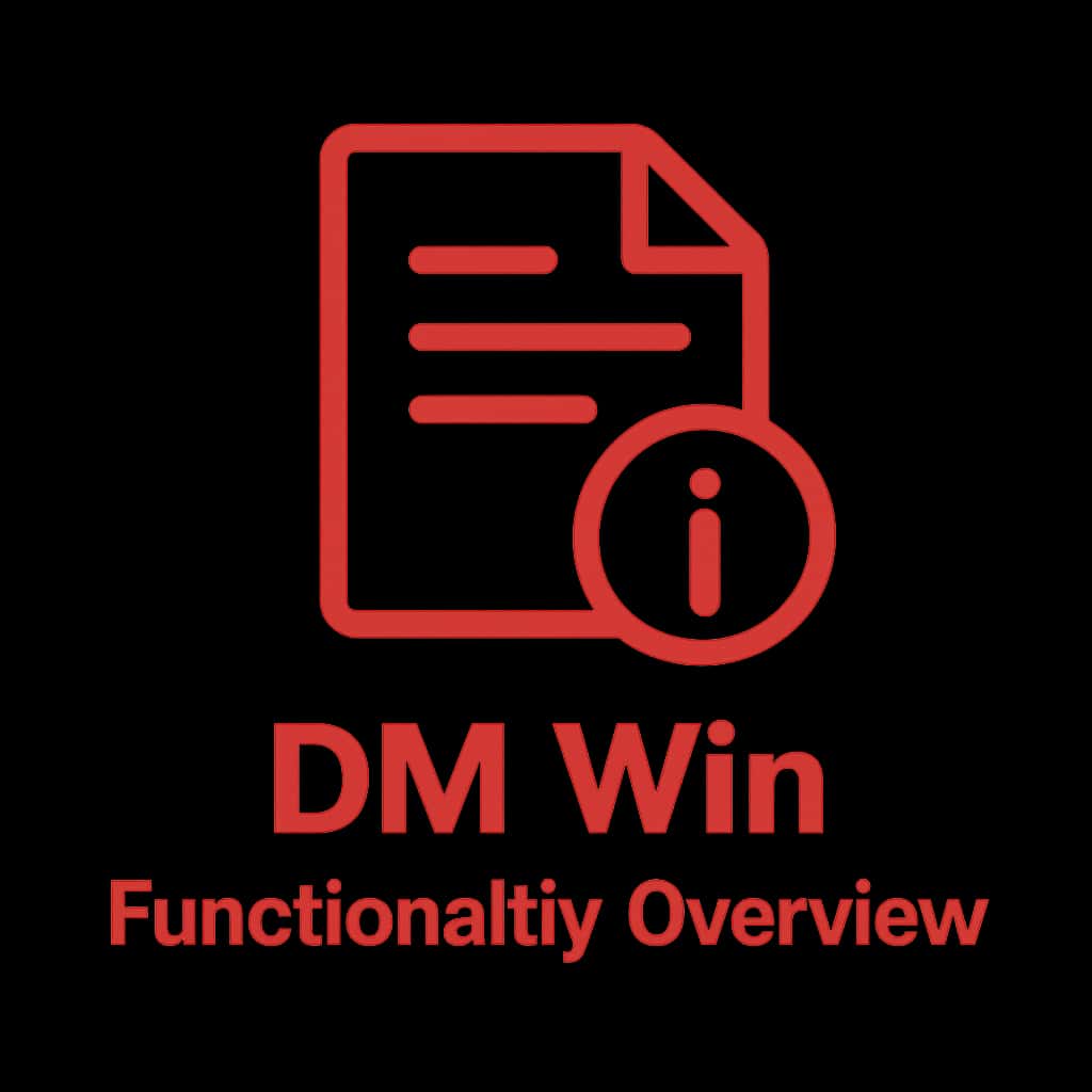 A badge illustrating DM Win functionalities.