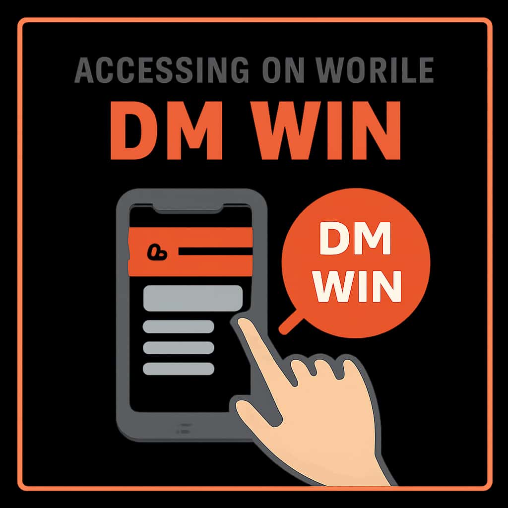 An educational diagram illustrating how to access DM Win on mobile.