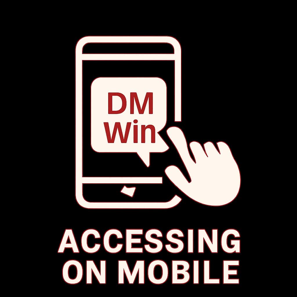 A badge concept with the text 'DM Win' designed for help and guidance.