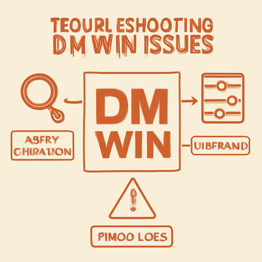 An educational diagram depicting troubleshooting steps for DM Win.