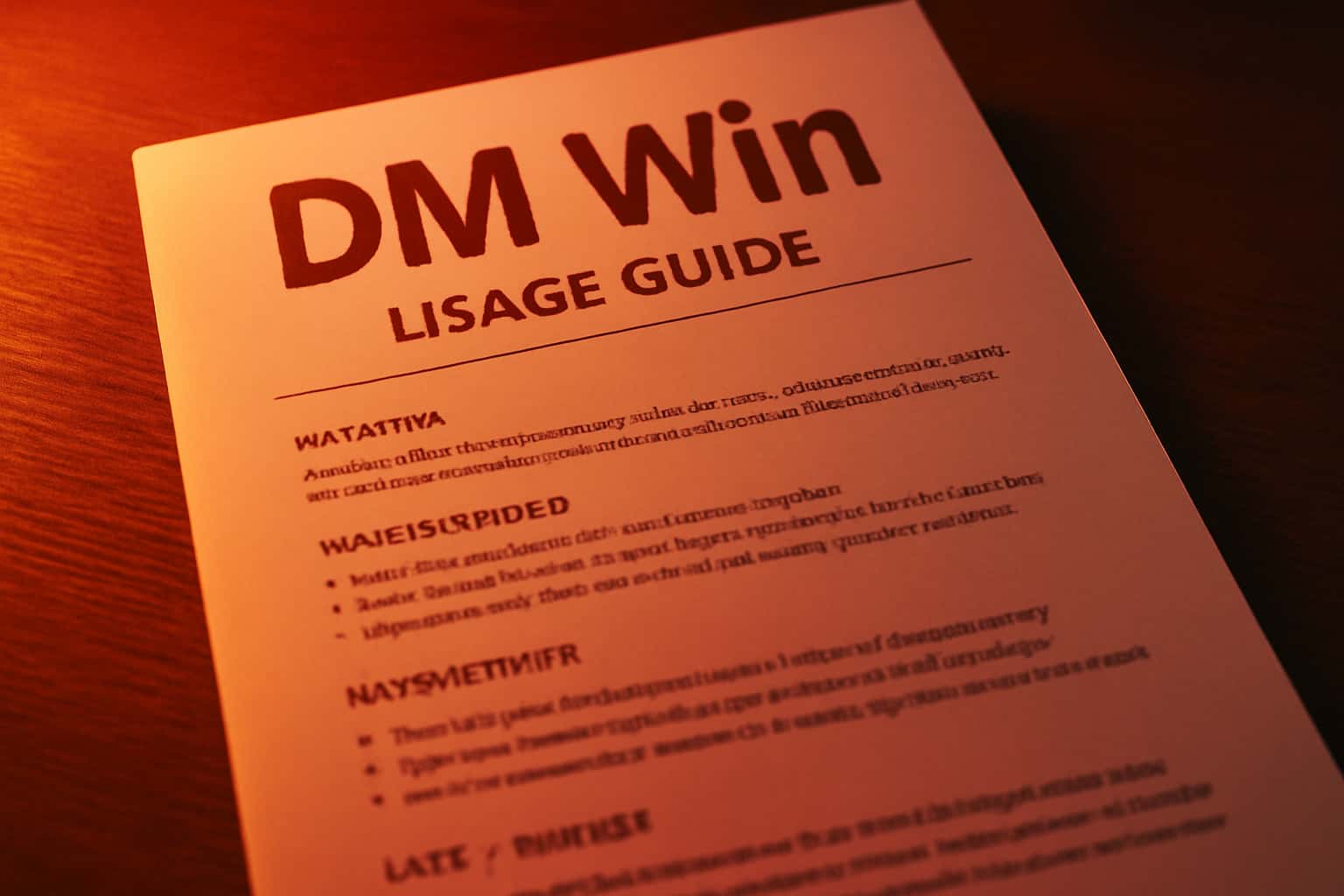 A futuristic representation of the DM Win Usage Guide with clean typography.