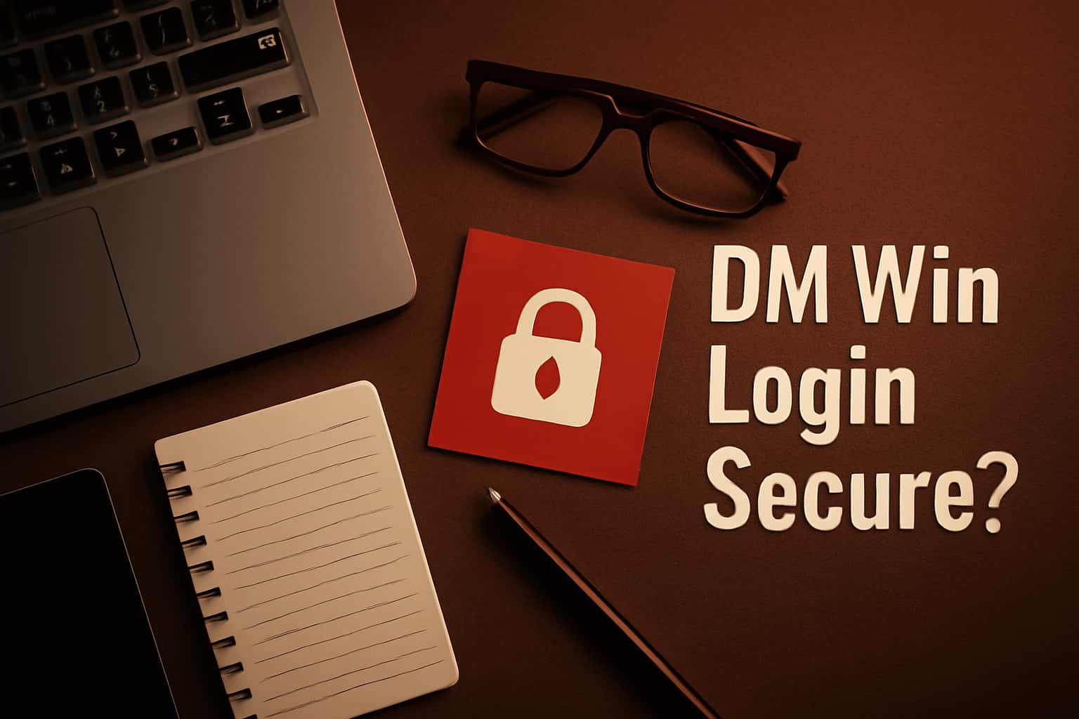 An informative scene depicting DM Win login security with the text DM Win prominently displayed.