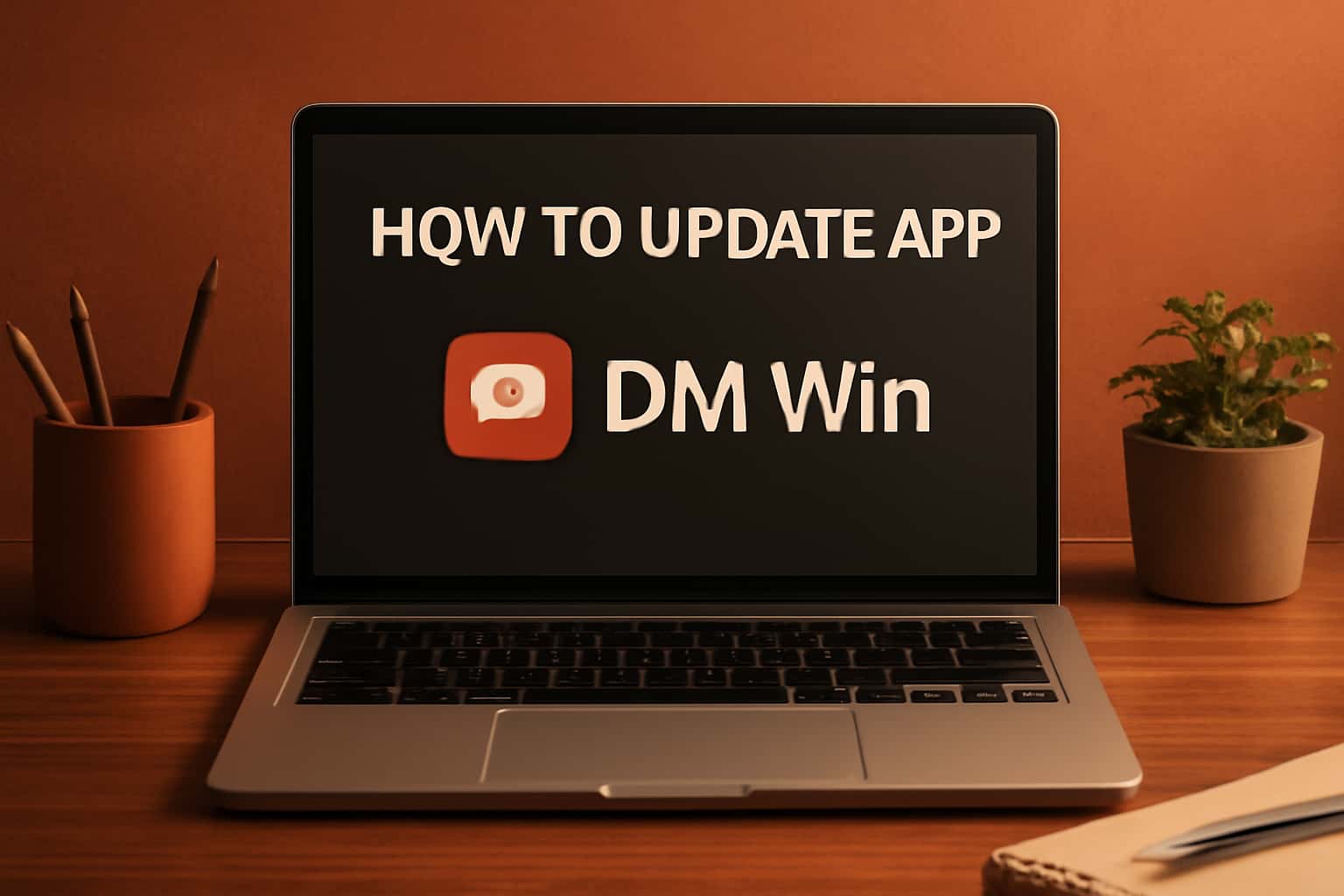 An informative graphic illustrating the process of updating the DM Win app.