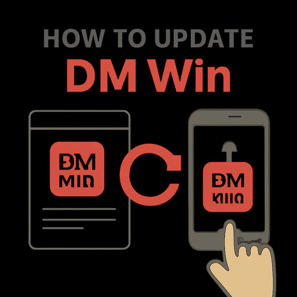 An educational diagram outlining steps for updating the DM Win app.
