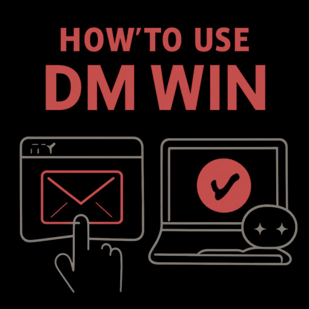 An educational diagram showing the steps to navigate DM Win.