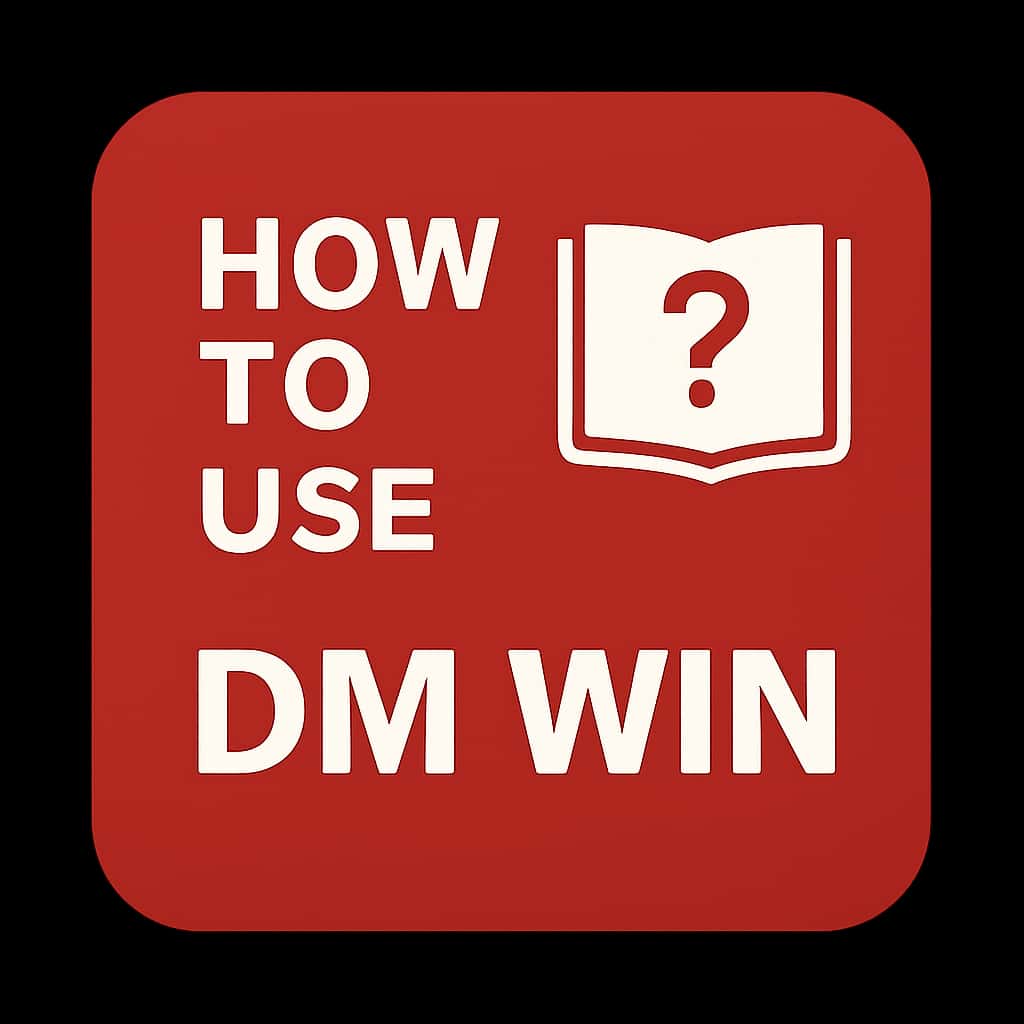 An icon representing the guidance on using DM Win with clear branding.