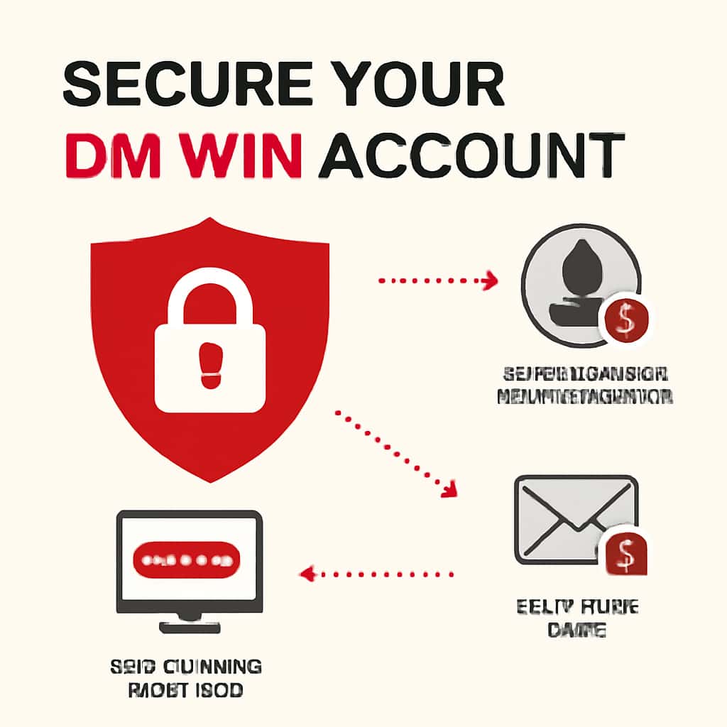 An educational diagram detailing account security steps for DM Win.