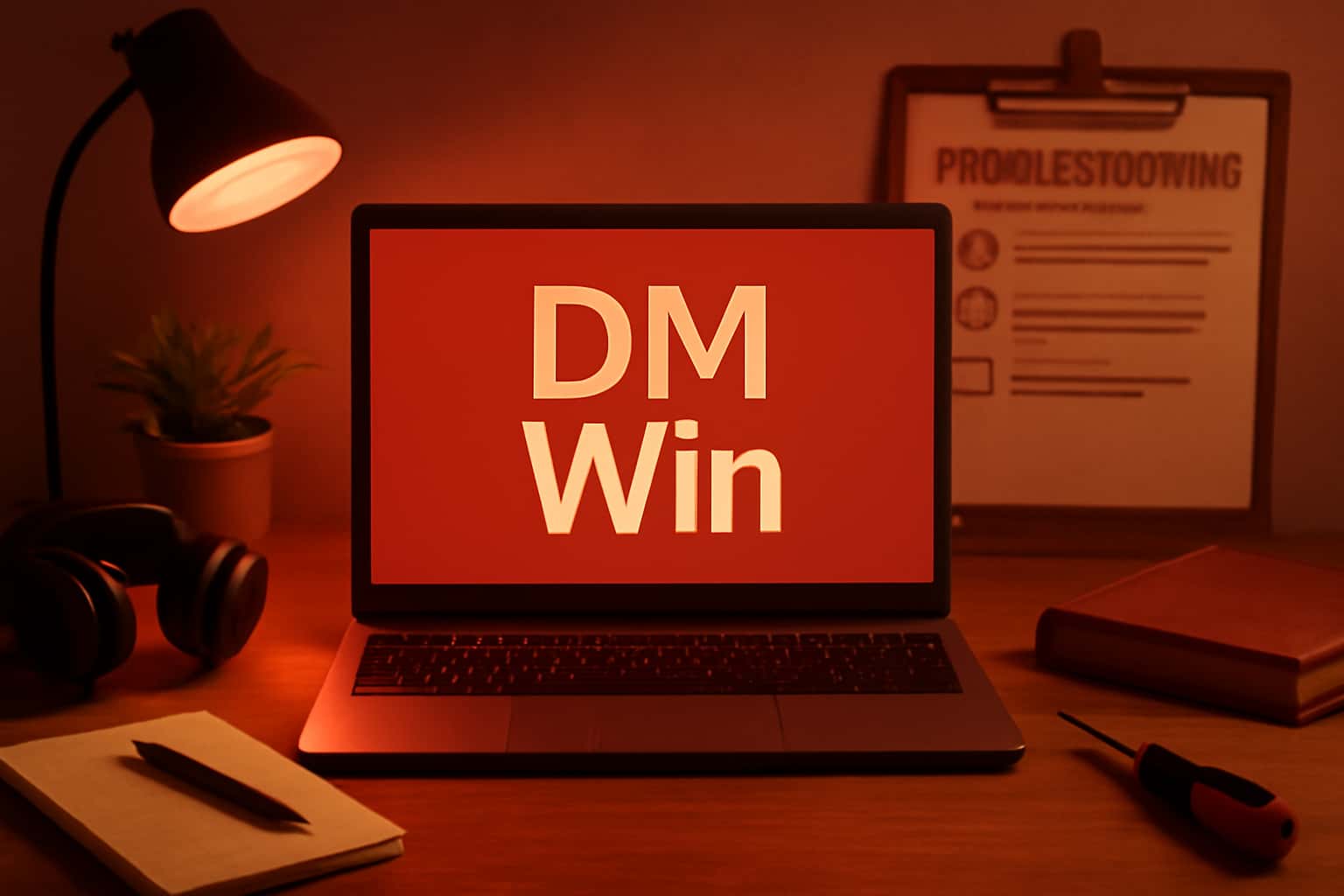 An illustrative representation of troubleshooting concepts related to DM Win with clear text.